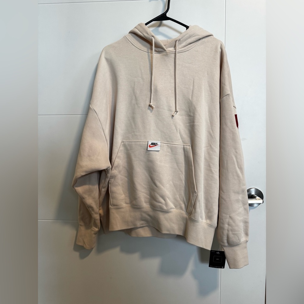 Nike Sportswear Circa 50 Fleece Hoodie Sweatshirt Pearl White/Red Size M - Picture 2 of 5